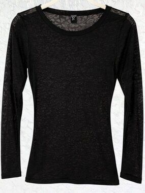 Bozzolo Black Sheer Floral Mesh Fitted Long Sleeve Y2K Layering Top Size S NWT